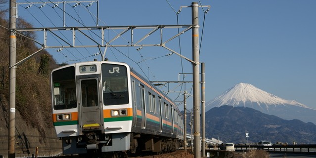東海道本線の列車と富士山