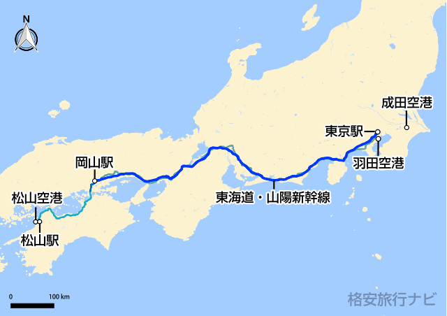 東京〜松山の地図