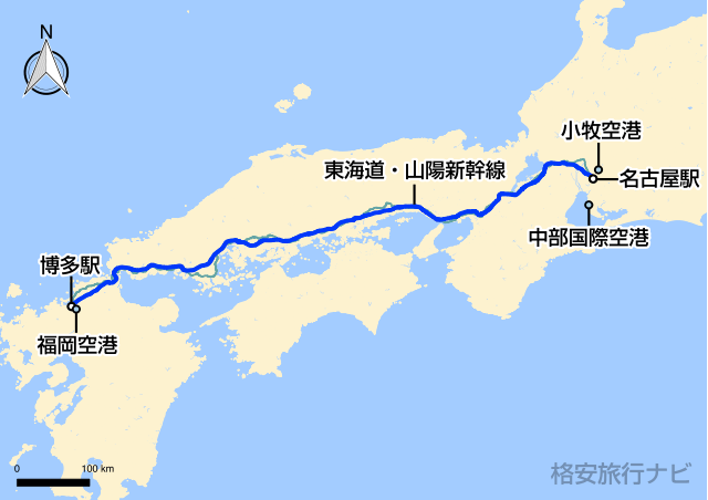 名古屋〜福岡の地図