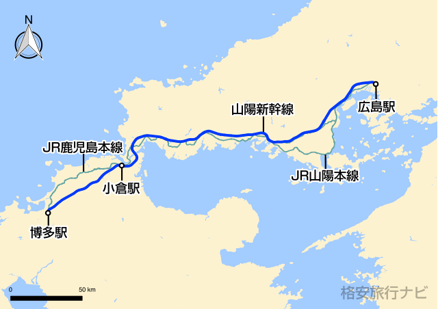 広島〜福岡の地図