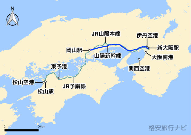 大阪〜松山の地図