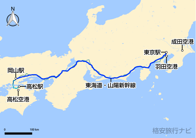 東京〜高松の地図