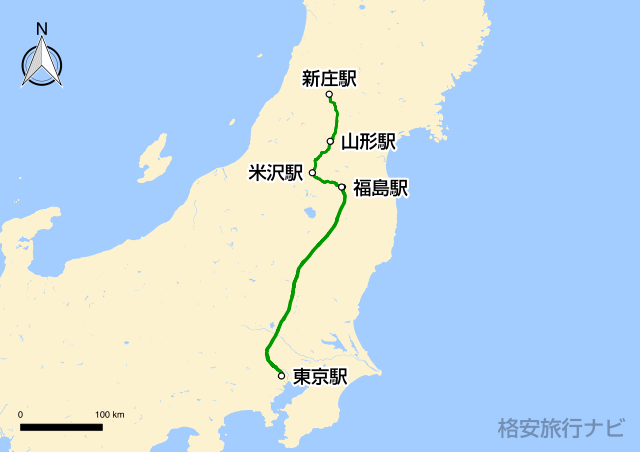 山形新幹線の路線図