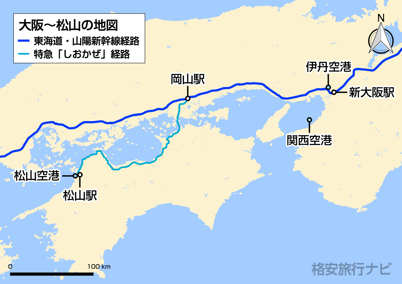 大阪〜松山の地図