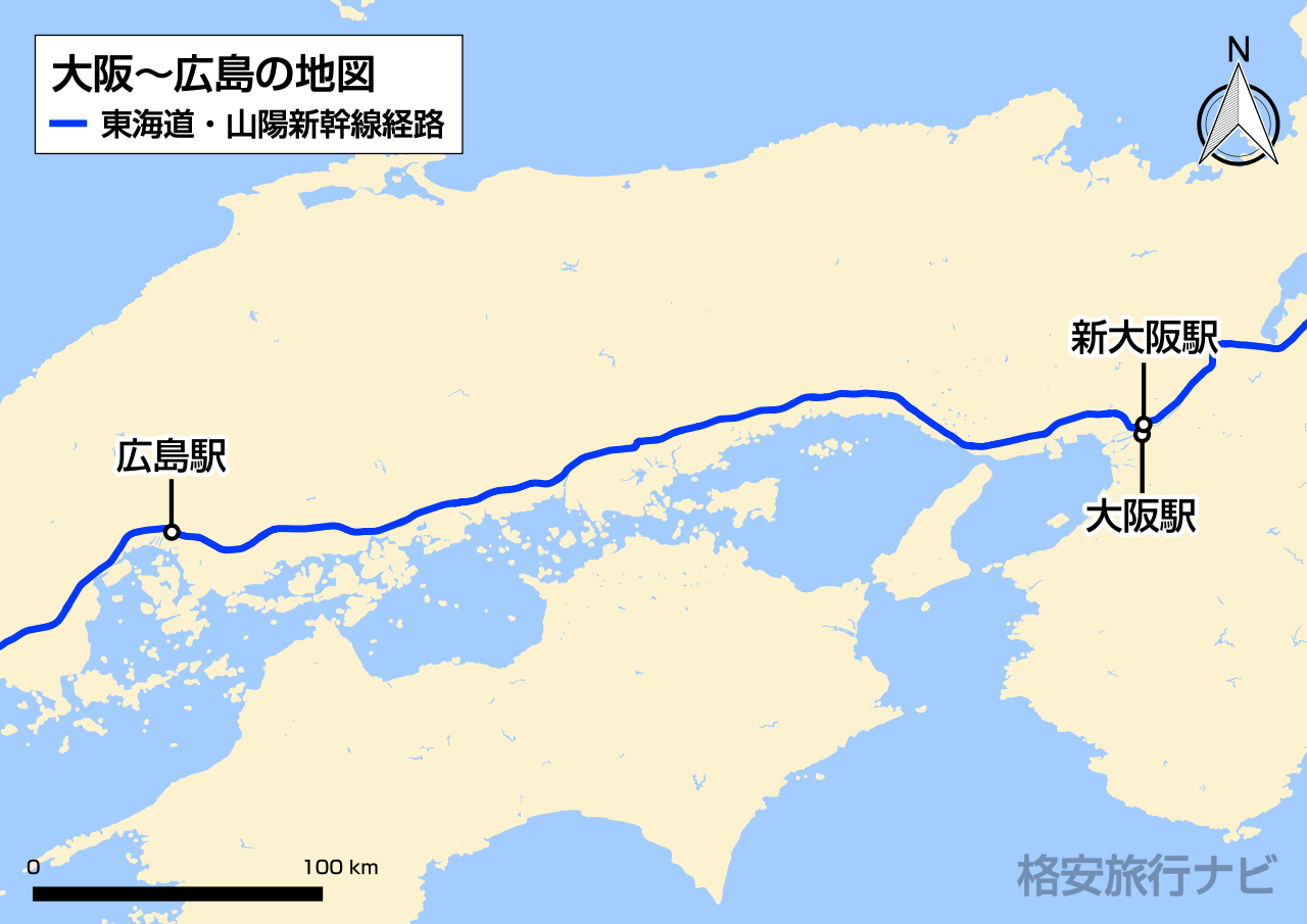 大阪〜広島の地図