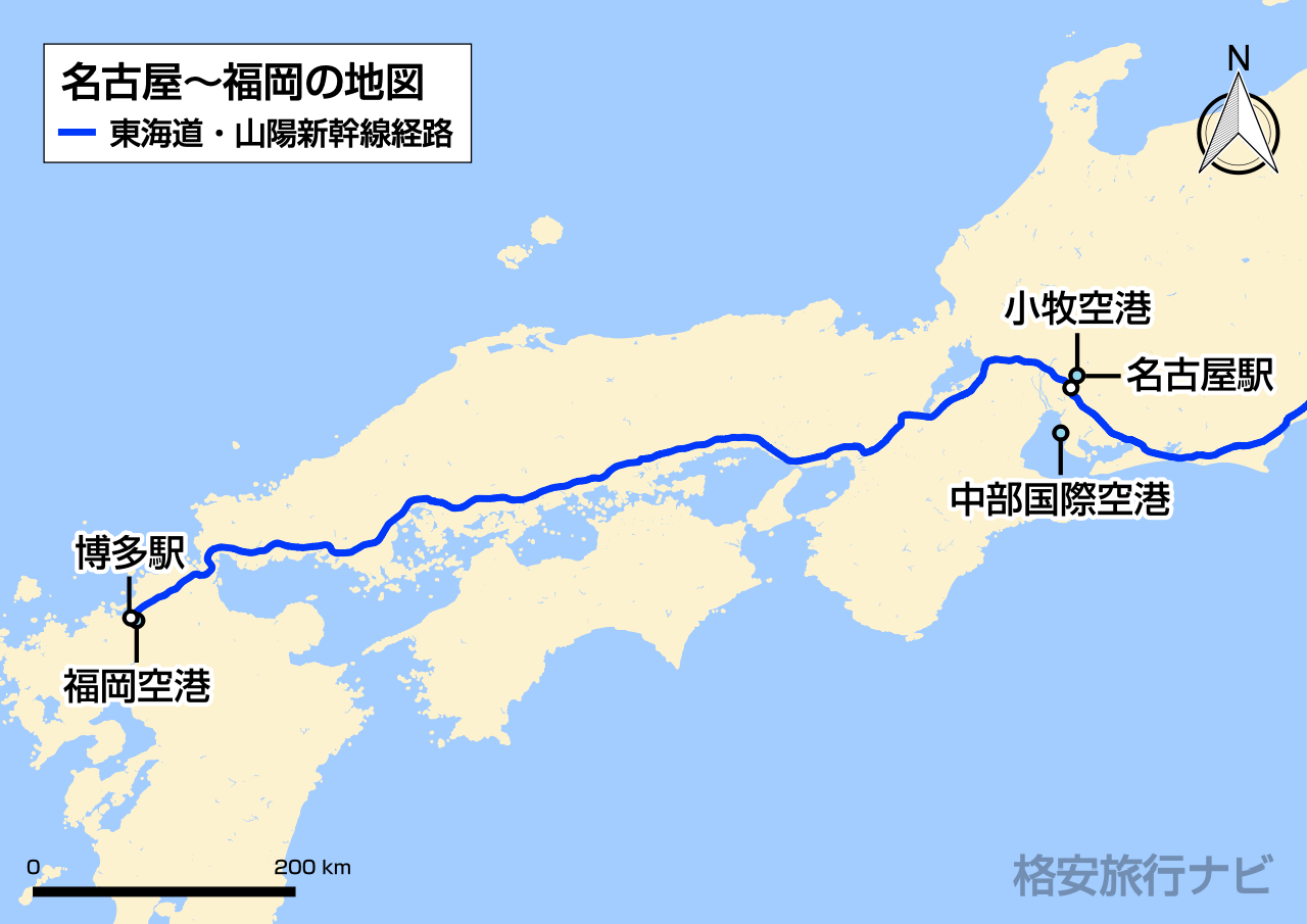 名古屋〜福岡の地図